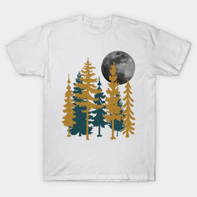 Full Moon and Pine Trees Novelty Streetwear T-Shirt by PallKris